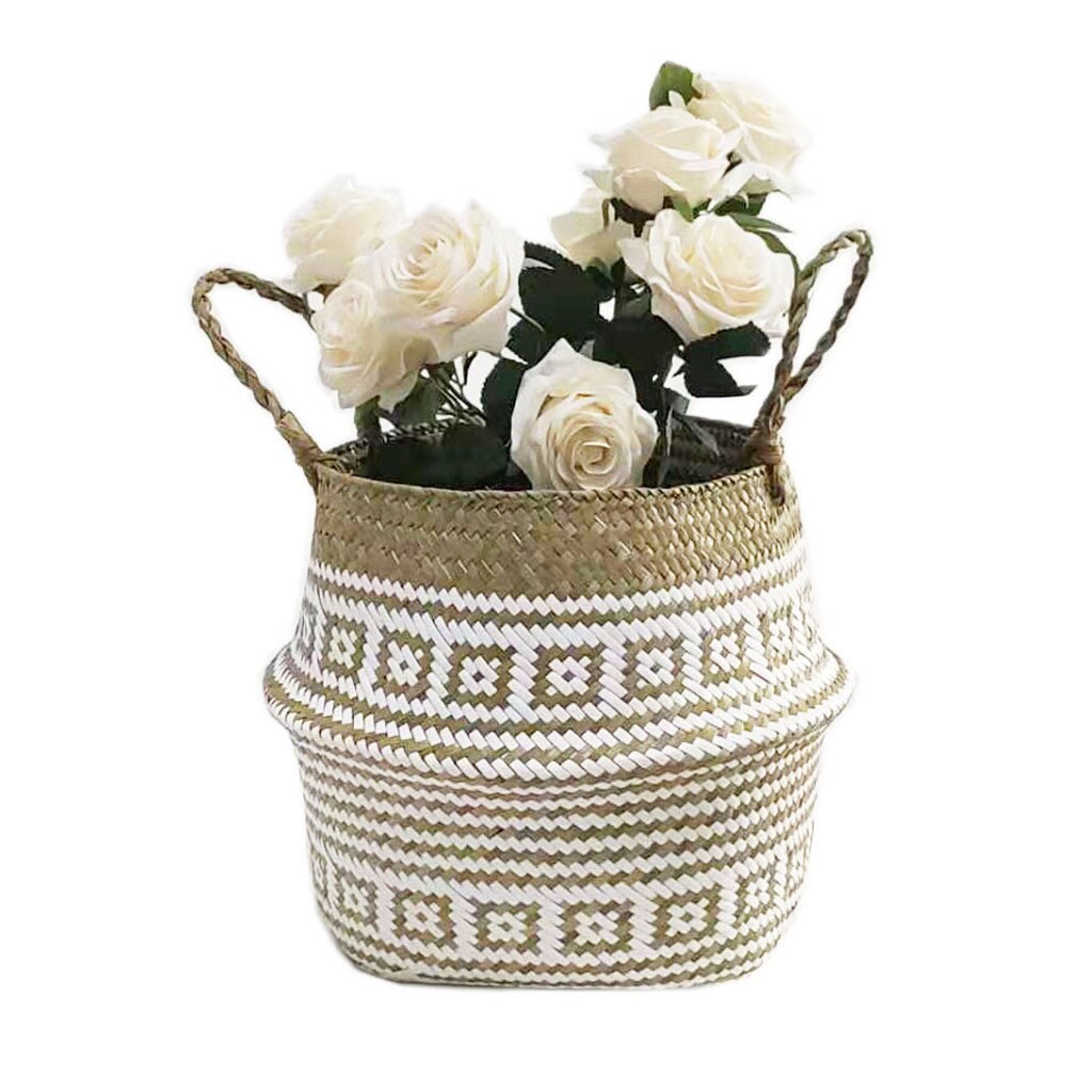 Flower Basket Handmade Seagrass Wicker Baskets Folding Pot Wicker Laundry Basket Garden Flower Pot Planter Organizer d#