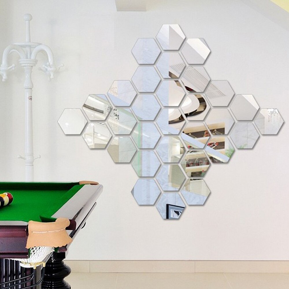 Pegatina de pared extraíble de vinilo para decoración del hogar, espejo 3D hexagonal, arte, , 12 Uds., # T
