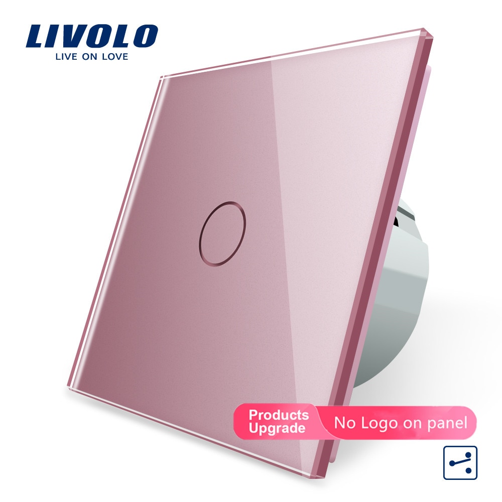 Livolo EU Standard, Wall Switch, 1 Gang 2 Way Control, Crystal Glass Panel, Wall Light Touch Screen Switch VL-C701S-11/12