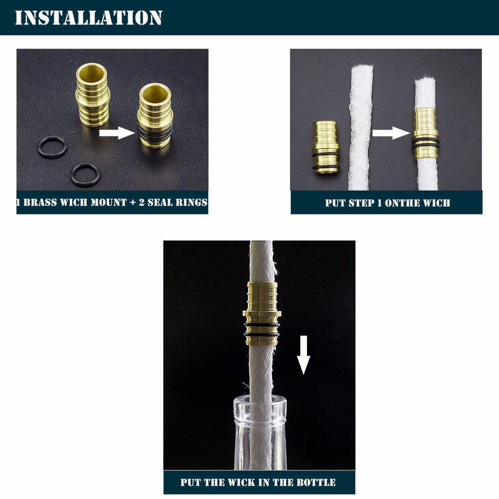Kit de antorcha de botella de vino 4 paquetes, incluye 4 mechas de antorcha de larga vida, montaje de mecha de latón arte naturaleza hogar Decoración
