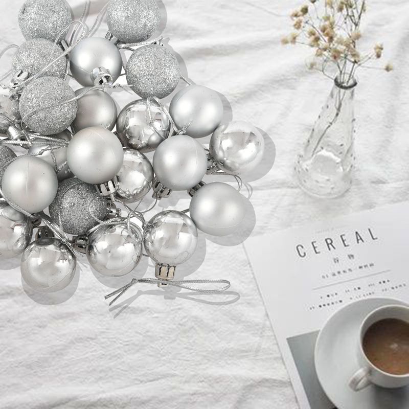 24Pcs Chic Christmas Baubles Tree Plain Glitter XMAS Ornament Ball Decoration Pink