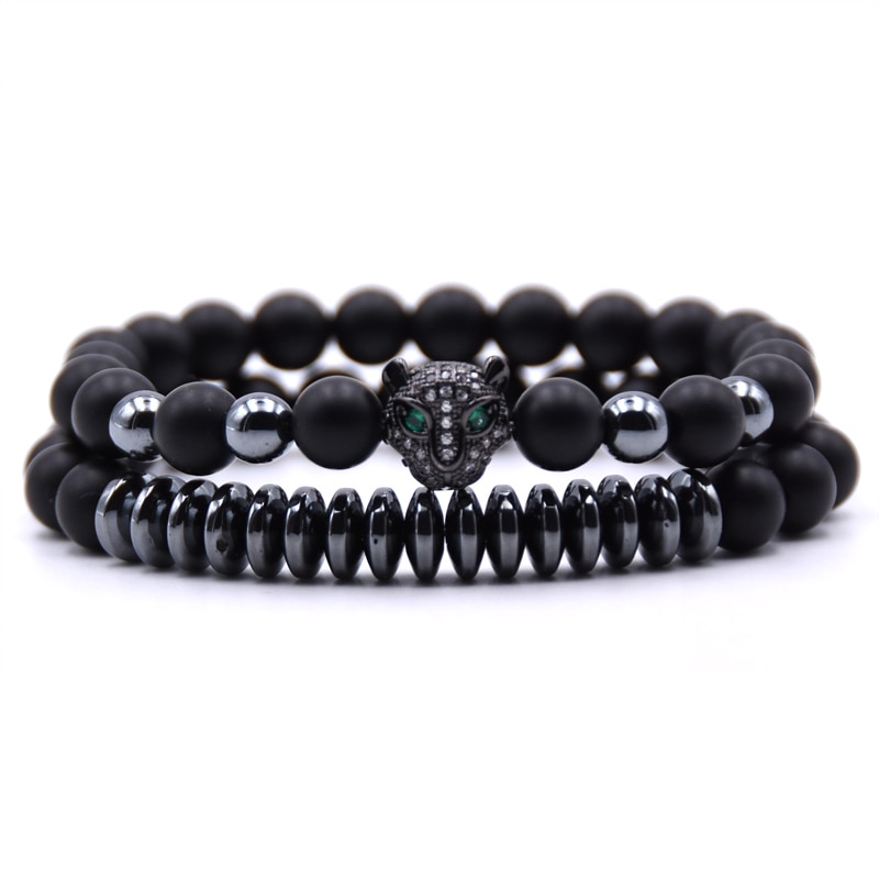 Men CZ Zirconia Leopard head Charms Bracelets 8mm Natural stone Matte Beads Bracelet For Women jewelry pulseras: 4