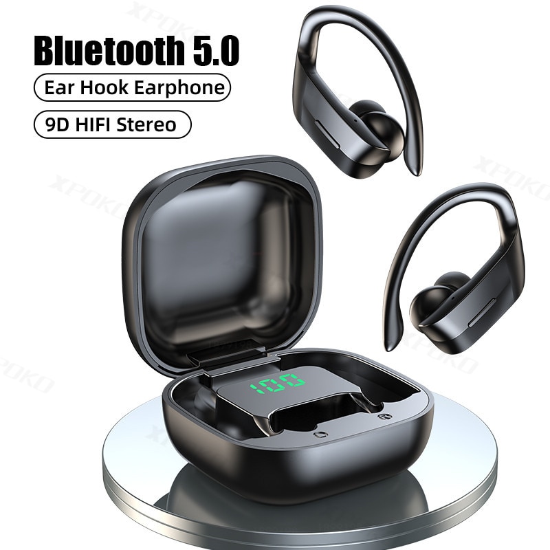 Wireless Headphones TWS Bluetooth 5.0 Earphones 9D Hifi Stereo Sports Waterproof Headphone LED Display Earphone Ear Hook Headset