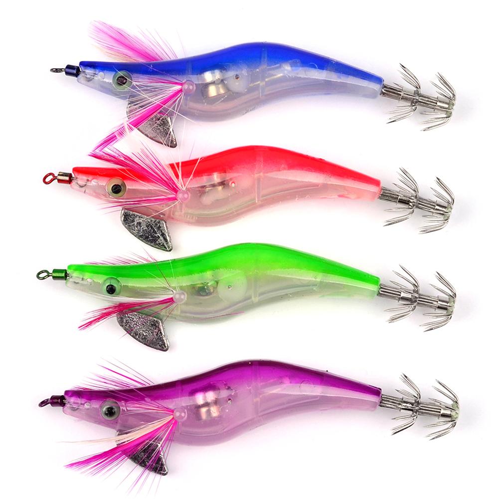 Flashing LED Fishing Lure Flash Light 10cm Minnow Luminous Squid Jig Shrimp Bait Night Fishing Lure Random Color 1PC