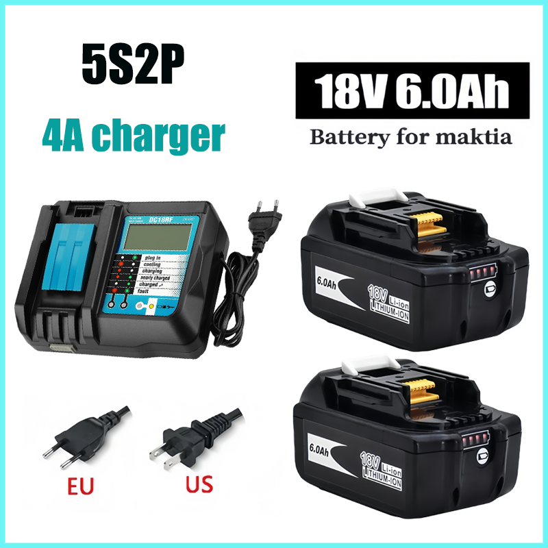 Do elektronarzędzi Makita 18V 6000mAh Akumulator z diodą LED Li-ion Zamiennik LXT BL1860B BL1860 BL1850 + 4A Ładowarka