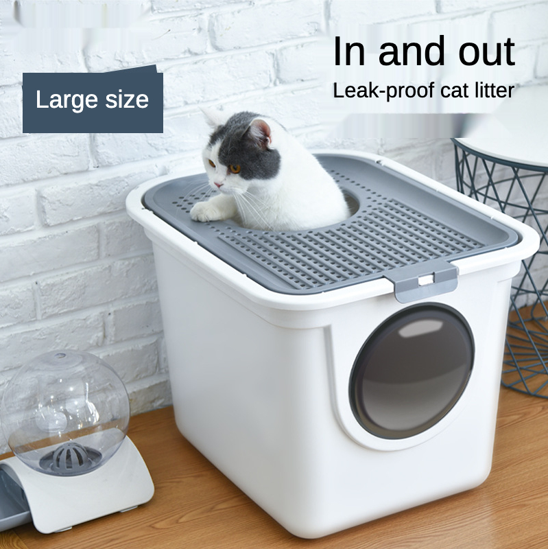 Cerrado completamente Anti-olor Arena de gato caja de baño actualizado Top grande-en la caja de arena con pala para gatos desmontable