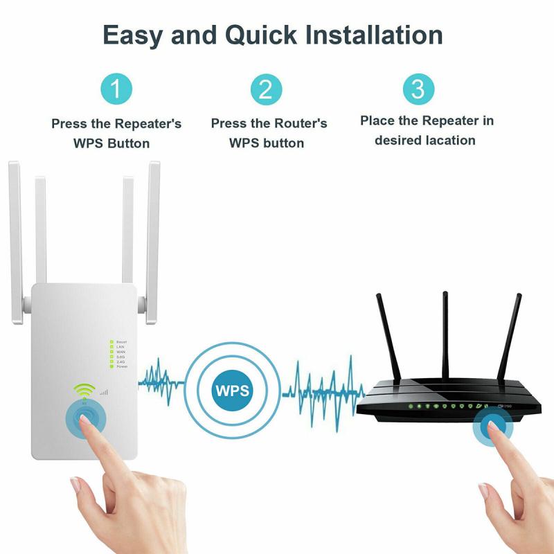 Wifi Repeater Dual Band 1200Mbps Wireless 2.4G / 5G Wifi Extender Router Wifi Signal Amplifier Signal Booster Wi Fi Access Point