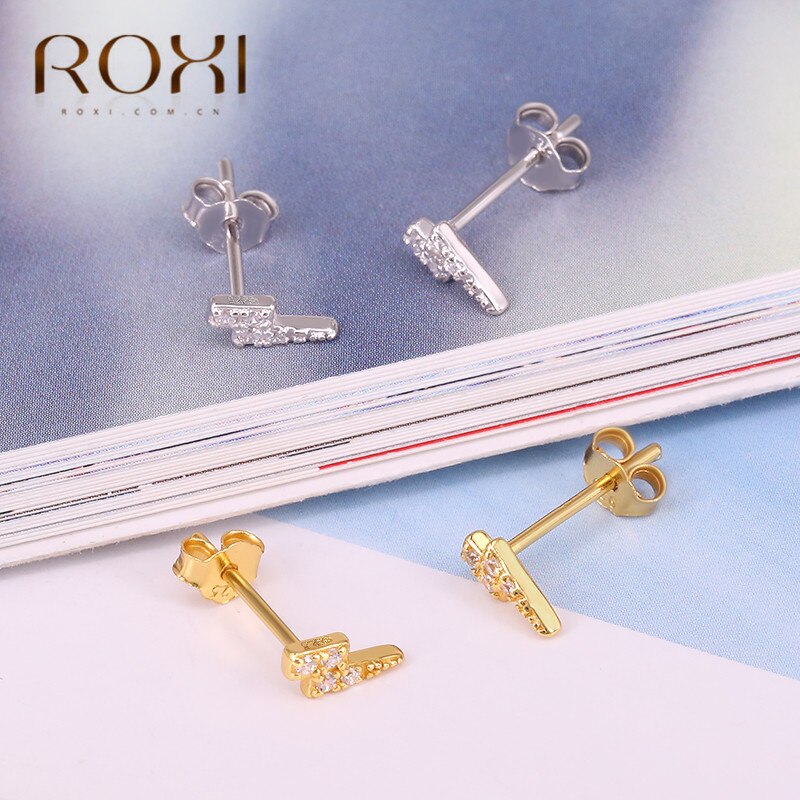 ROXI 925 Sterling Silver Jewelry Cute Tiny CZ flash Lightning Stud Earring For Girls Kids Lady Women Korean Earring