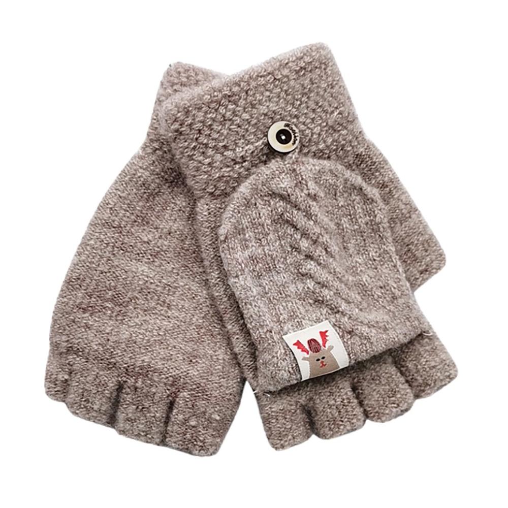 Vinter varme handsker børn børn strikket konvertible flip top fingerløse vanter handsker & xs: Kaffe