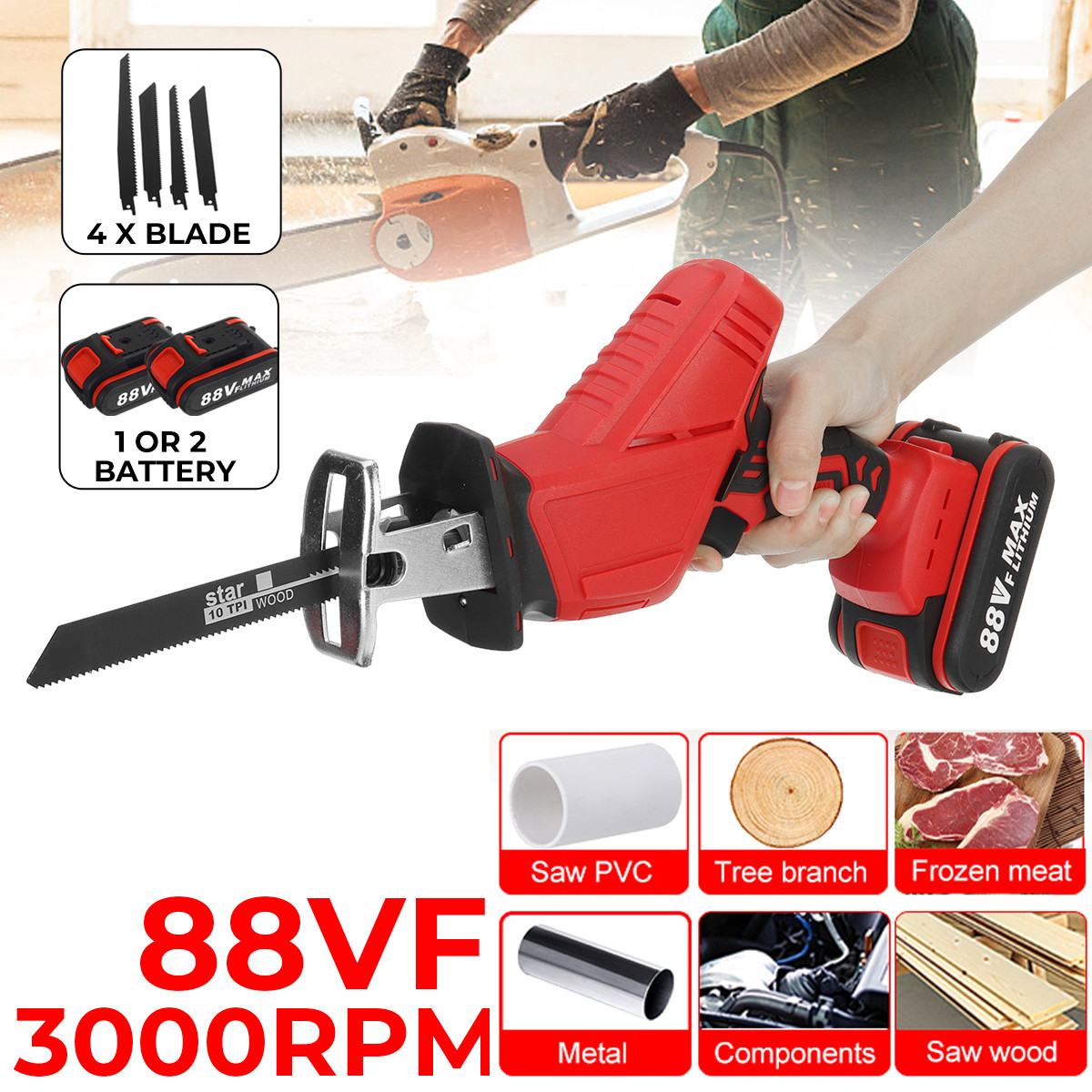 88V Accu Reciprozaag Outdoor Elektrische Saber Saw Kit Voor Hout Metaal Snijden Houtbewerking Gereedschap Batterij Oplaadbare