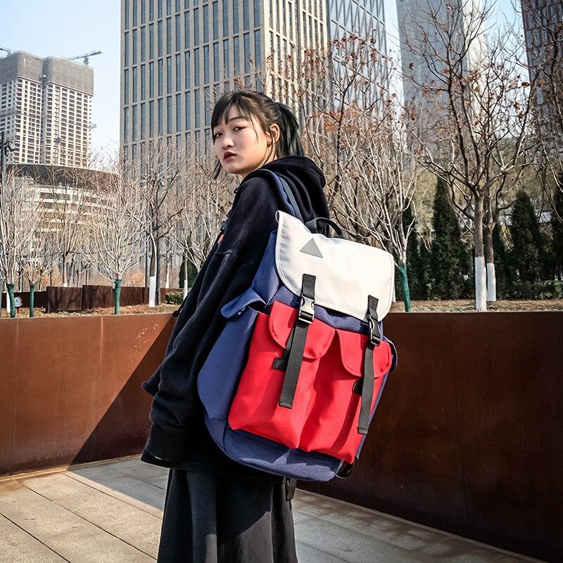 Unisex Oxford Backpack - Fashion Style - Zipper Closure - Interior Compartment - External Frame