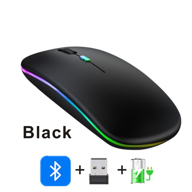 silent Wireless Mouse Bluetooth Rechargeable Ergonomic Mause USB RGB Magic Computer Wireless Mouse For Macbook Laptop PC iPad: Black