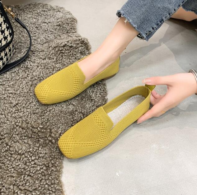 Einfarbig Karree Gittergewebe Halbschuhe Flache Frauen Flache Schuhe Weichen Boden betroffen Ballerinas Schuhe lässig Unterhose auf Stiefel Schuhe: Gelb / 41