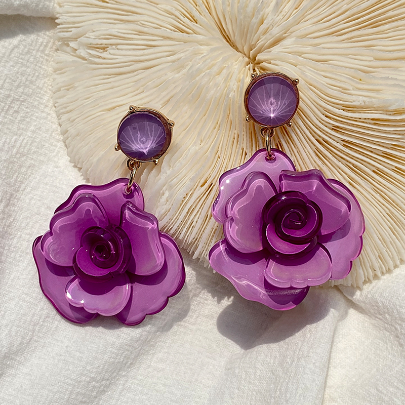 Vintage coréen acrylique Rose fleur boucles d'oreilles pour femmes acétate résine longues boucles d'oreilles pour filles bijoux Brincos: MARRON