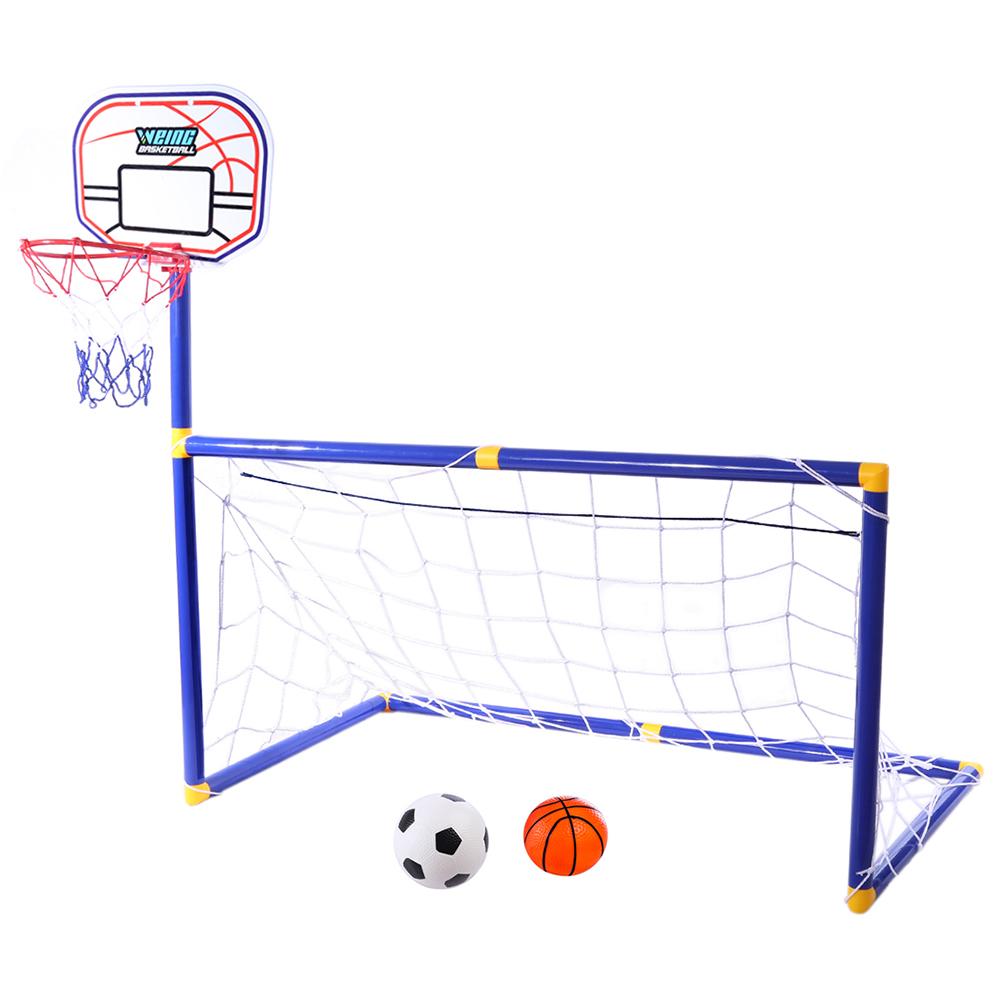 Portería de fútbol con aro de baloncesto para niños, 2 en 1, deportes al aire libre, soporte de baloncesto