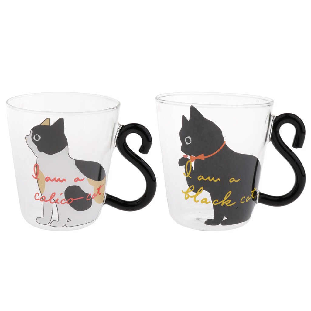 Transparent Art Cat Pattern Glass Cup Double Wall Glass Coffee Mugs with Insulated Hand 250ml
