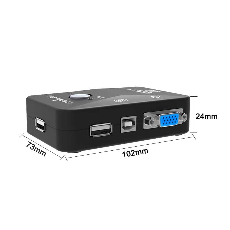 Conmutador KVM 2 en 1 para teclado y ratón, caja divisora de 2 puertos USB 2,0, 1920x1440, VGA, SVGA