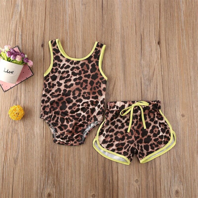 Newborn Toddler Kids Baby Girl Boy Leopard Swimwear Swimsuit Bikini Set Sleeveless Summer Beachwear Bathing Suit 2pcs