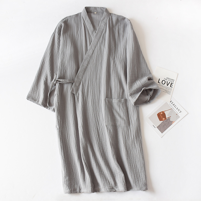 Couple Robes Cotton Men and Women's Home Wear Bath Robe Plus Size Sleepwear Bathrobe Thin Long Kimono Robe Sleep Wear: Men Gray / M