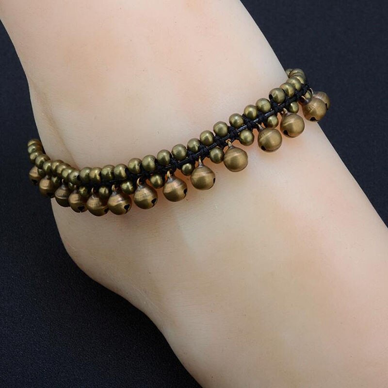 Vintage latón tobillera pulsera encantos Jingle Bell borla Barefoots joyería para pie de playa pulsera Bohemia en la pierna Pulseira Masculina