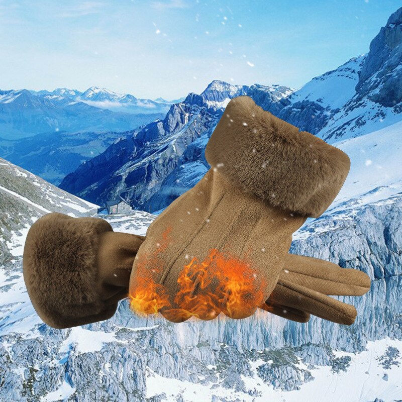 Guantes de ante para Invierno para mujer, guantes de cuero con pantalla táctil, Dedo Largo, Otoño, cálidos, de terciopelo, para conducir