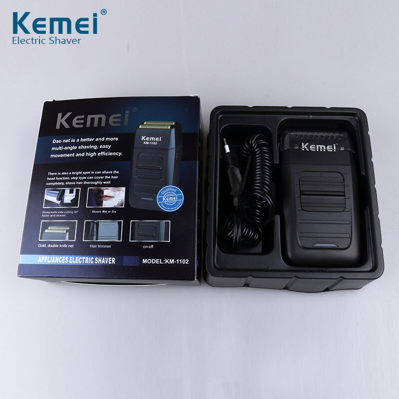 Kemei Elektrische Scheerapparaten Voor Mannen Oplaadbare Draadloze Twin Blade Vergeldende Baard Scheermes Gezichtsverzorging Sterke Trimmer KM-1102
