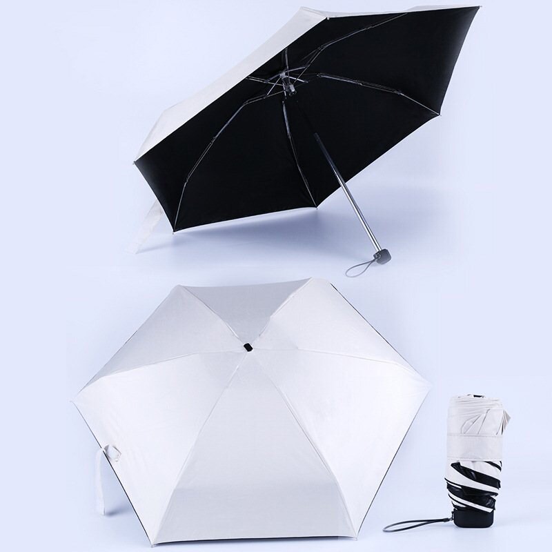 Pongee Small Folding Umbrella Anti-UV Waterproof Women Mini Pocket Parasol Girls Portable Travel UMBRELLAS: Licht Geel