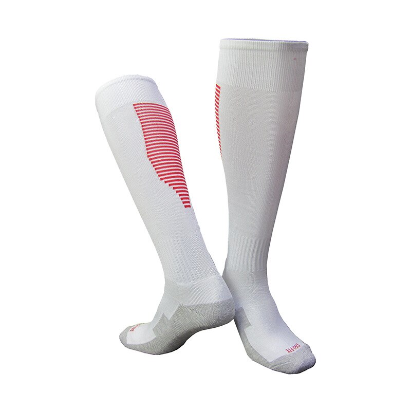 5 Pairs/lot Spring Autumn Sports Socks Men Football Socks Women's Towel Bottom Long Knees Breathable Basketball Socks HEQ550: White red stripes