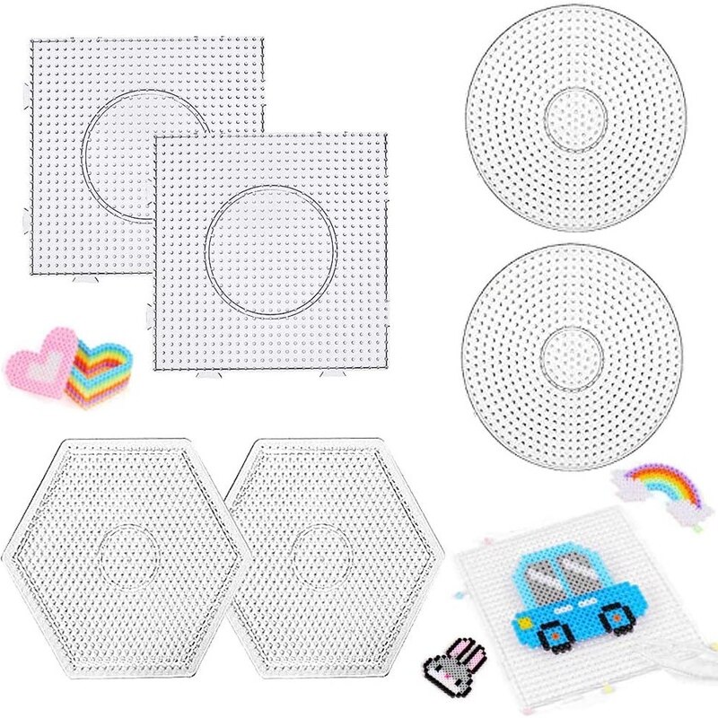 JINLETONG 6PCS 5mm perline per fusibili pegboard, plastica trasparente perline per fusibili pegboard per bambini perline artigianali (2 quadrati, 2 rotondi e 2 esagonali)