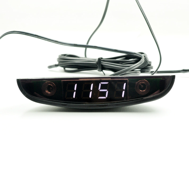 Reloj LED para coche, termómetro de 24 horas, medidor de temperatura interior y exterior, Monitor Digital de voltaje de batería, voltímetro DC 8 ~ 28V: Blanco