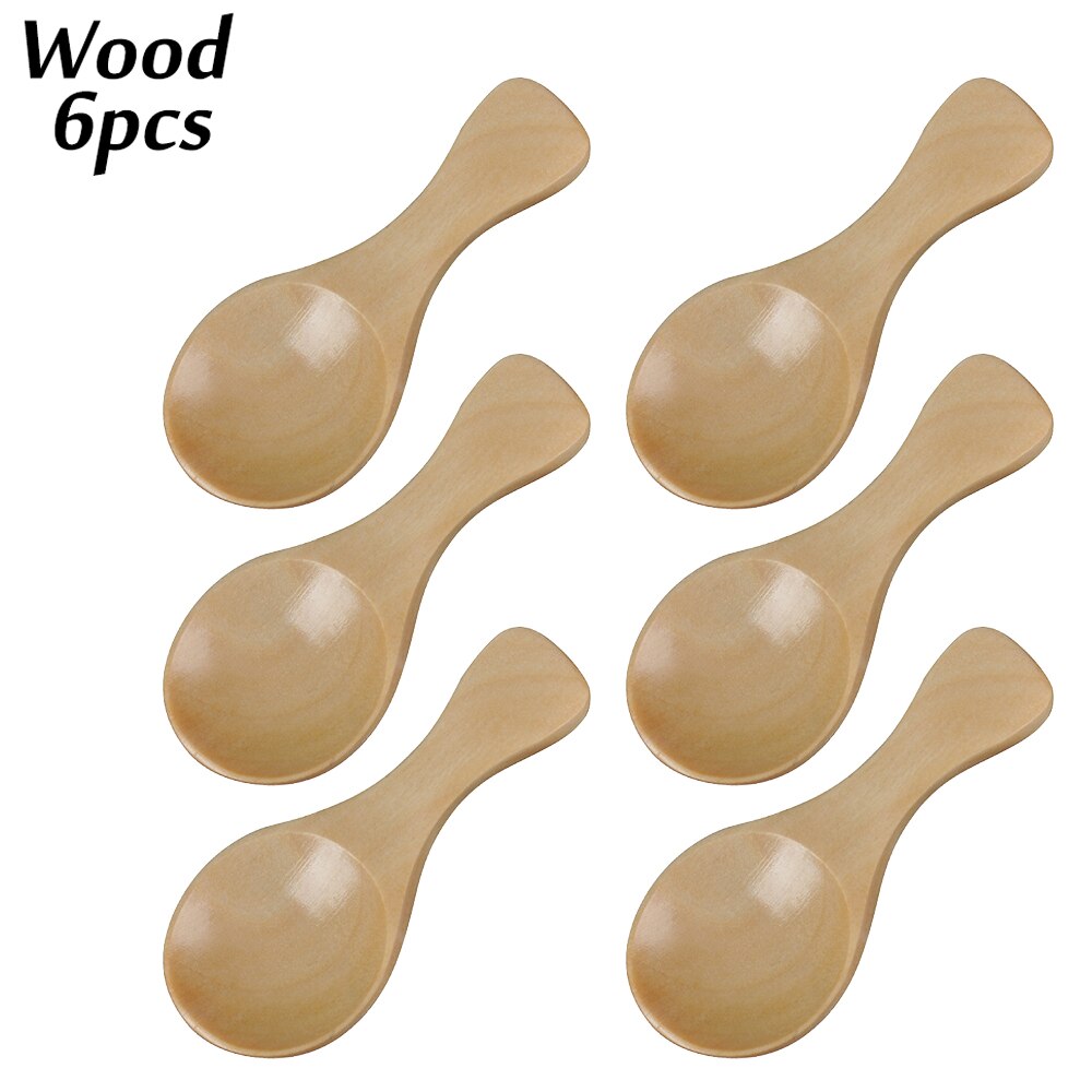 6 Pcs Wooden Condiments Seasoning Spoon Small Solid Wood Sugar Tea Coffee Jam Scoop Cooking Tool Kitchen Gadgets: Wood