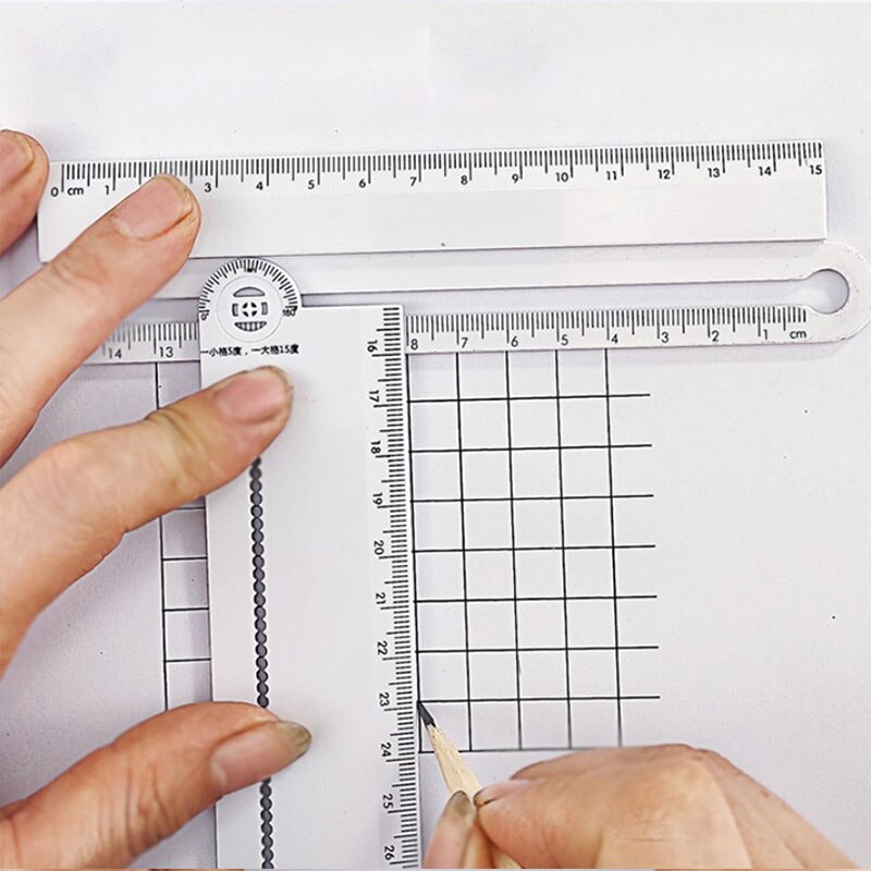 Transparent Rectangle Ruler Protractor Student Stationery Drawing Tool Supplies