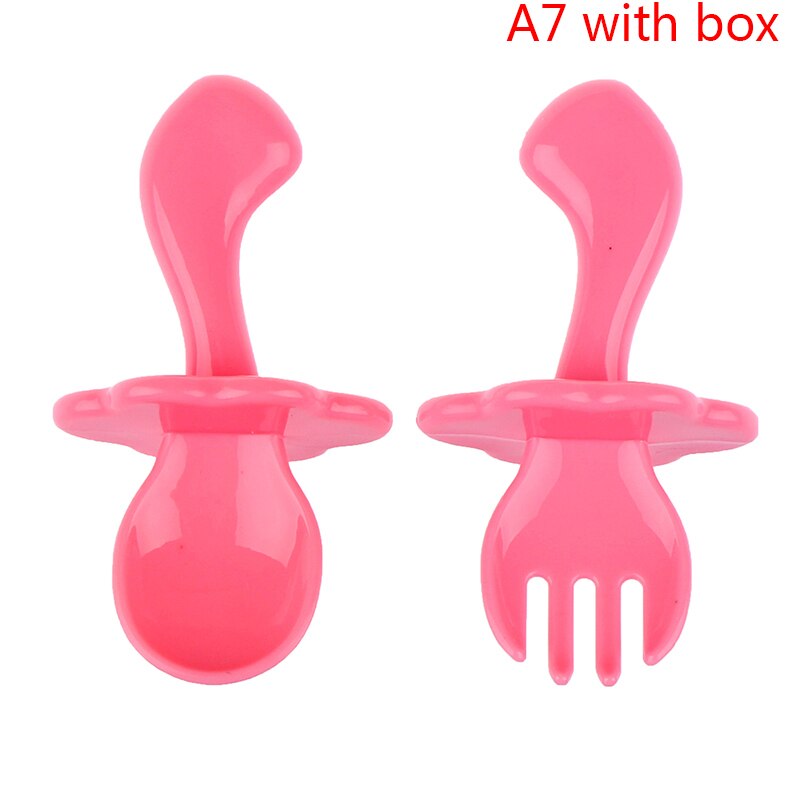 2 stk / pakke kort håndtag baby træning ske pp børn bordservice slik farve ske + gaffel sæt: Pk