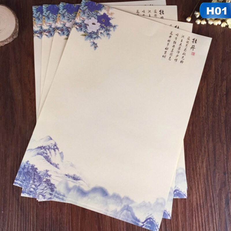 8 piezas estilo chino antiguo Vintage Retro escritura papel carta Set Oficina escuela suministros papelería estudiante: H01