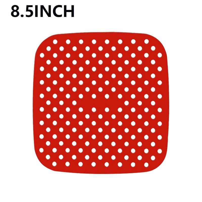 Reusable 1pc Air Fryer Square Baking Pads Food Grade Silicone Square Baking Tools Silicone Oil Mats Bun Cake Grilled Saucer: Square red-8.5 inch