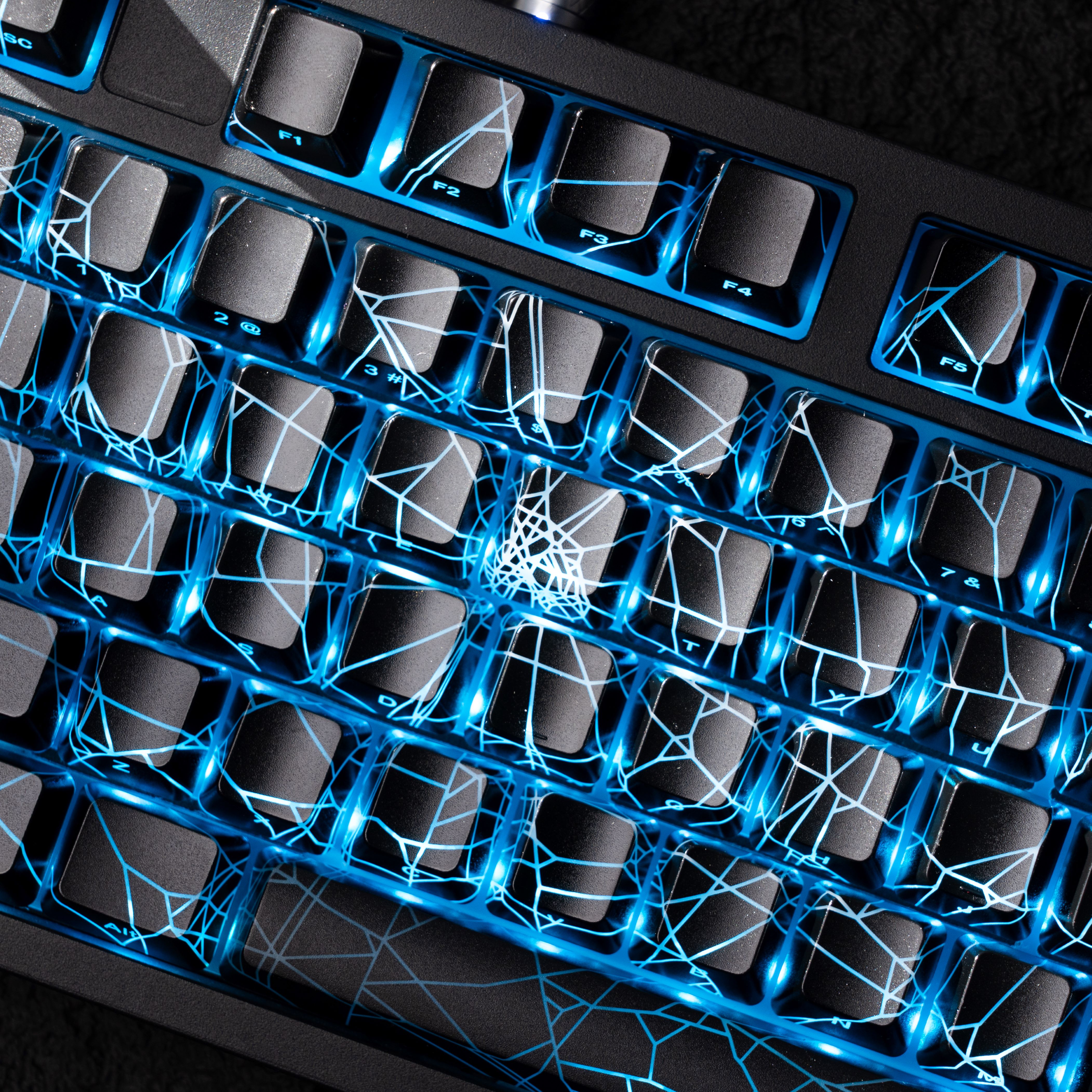 XVX SPIDER WEB Version motif brillant à travers le profil OEM ensemble de capuchons de touches IMD-Tech 118 touches capuchons de touches rétro-éclairage noirs (capuchons de touches uniquement)