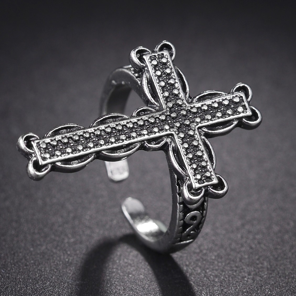 Bague croix noire Vintage pour femmes, gothique, Punk, Steampunk, jésus, pour hommes, fille et garçon, fête, bijoux masculins à la: GRIS