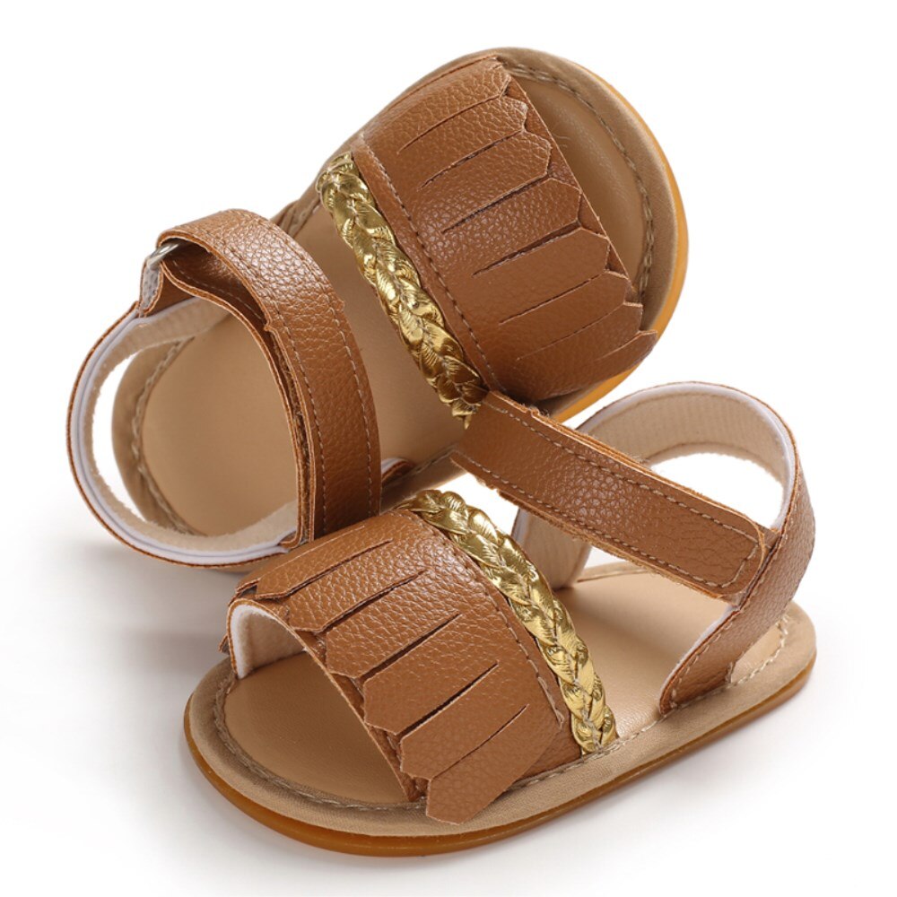 Peuter zomer sandalen met kwastjes, zachte zool, anti-slip babyschoenen: Bruin / 11