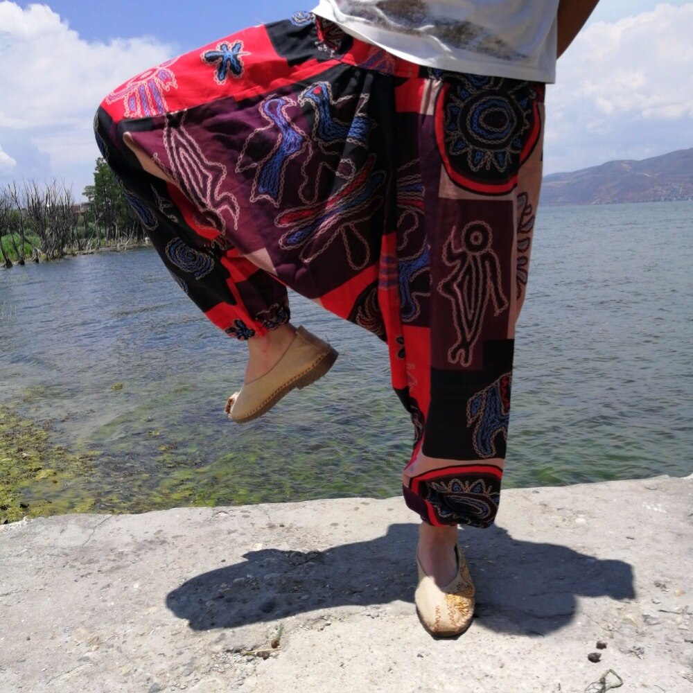 20 print thai hip hop aladdin hmong baggy bomuld hør harem bukser mænd plus size brede ben bukser boho casual bukser cross-bukser