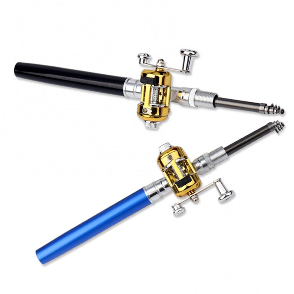 Portable Fishing Telescopic Pole Pen Shape Folded River Lake Rod with Reel Wheel