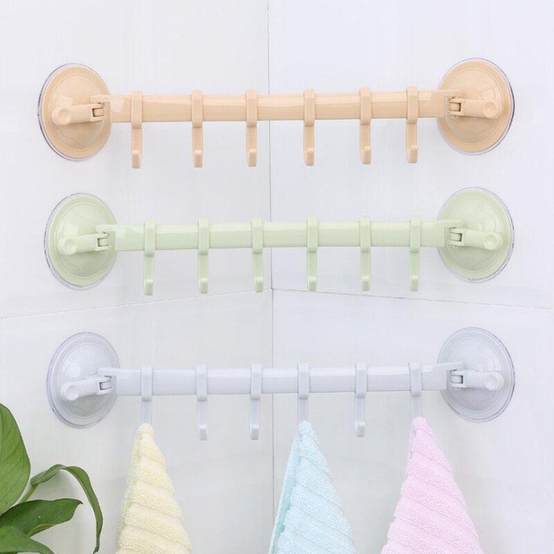 Wall-mounted Kitchen Hooks Suction Cup 6 Hooks Strong Adhesive Hook Bathroom Corner Nail-free Seamless Rack Hanger Hook Shelves