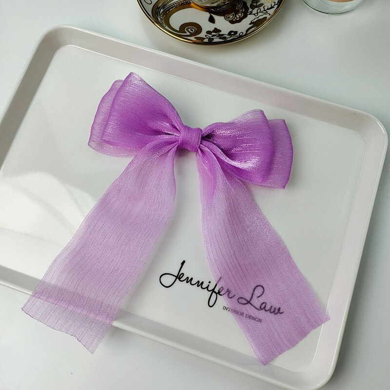 Leuke Meisjes Crystal Mesh Streamer Haar Bogen Op Alligator Clip Prinses Strik Haarspeld Terug Hoofd Haarspeldjes School Hoofddeksels: Paars