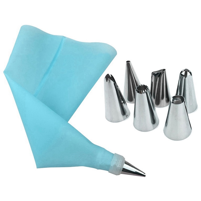 8 stuks keukenaccessoires glazuur spuitzak slagroom spuitzak  + 6x roestvrijstalen spuitmondjes doe-het-zelf taartdecoratie: Default Title