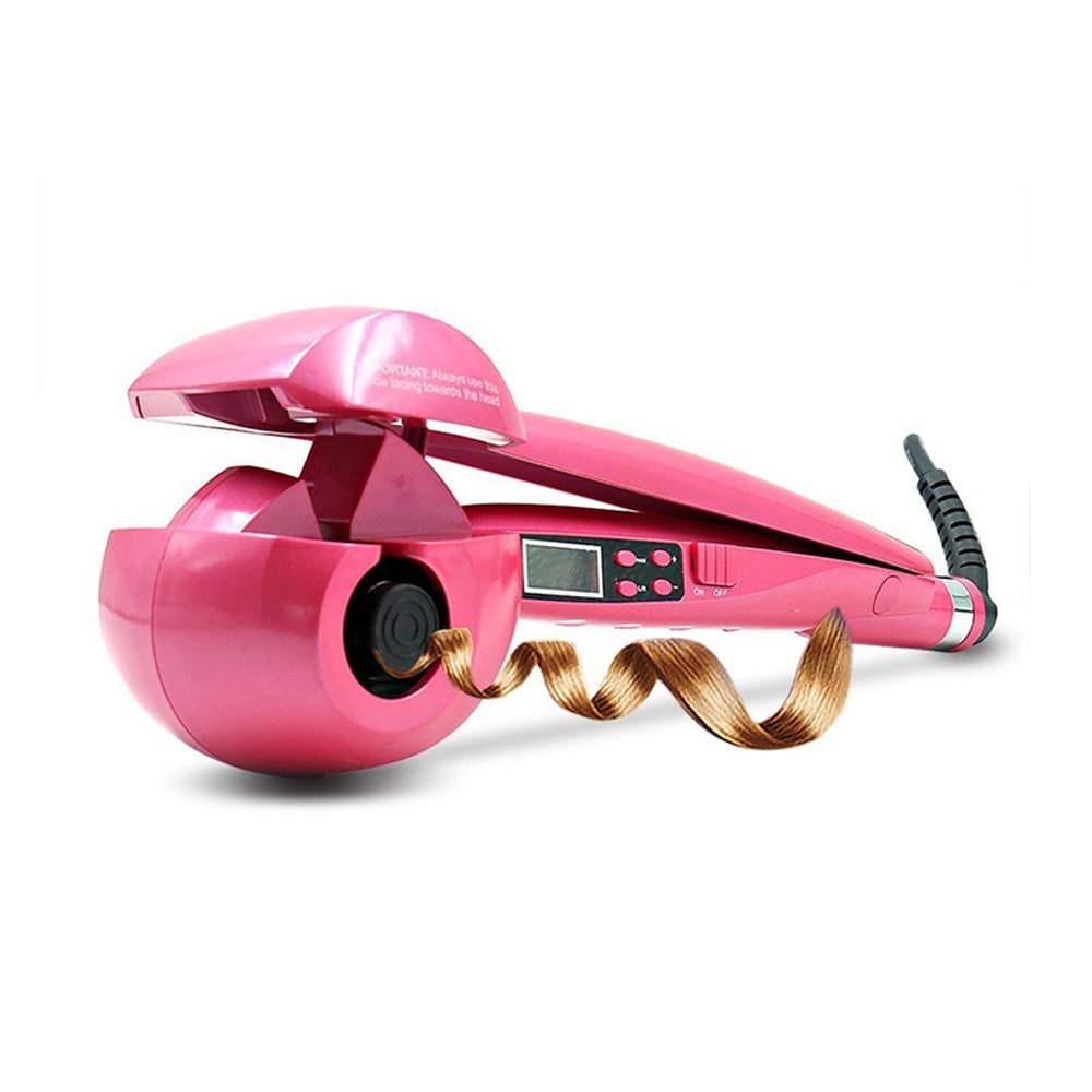 Automatische lcd anti-verbranding krultang haarverwarming krultang stylingtools styler krultang keramische krultangen spiraal wxb: Roze / Au