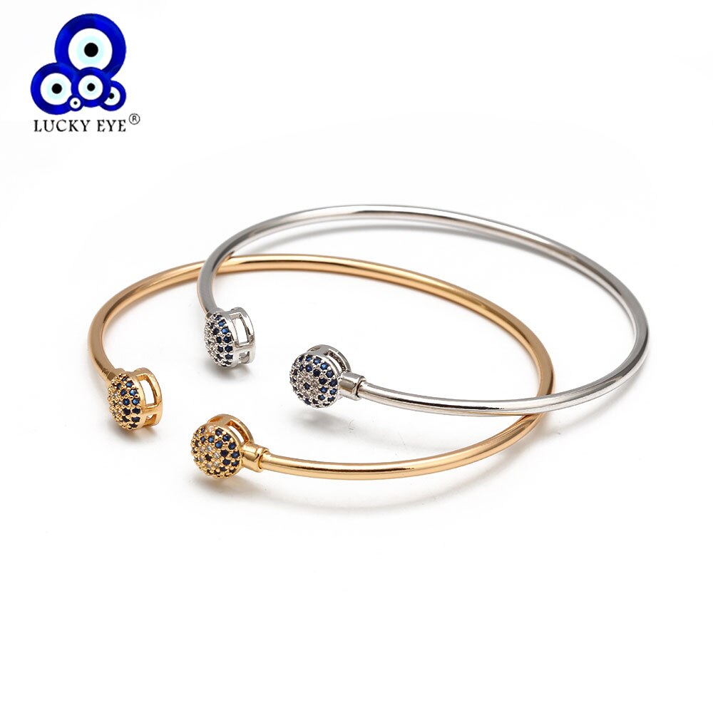 Lucky Eye Open Cuff Bracelet Bangle Gold Silver Color Copper Micro Pave Zircon Evil Eye Bangle for Women Men Jewelry