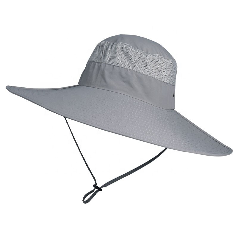 Sommer Breite Große Krempe Männer Fischer Hut Wasserdicht UV Schutz Sonne kappe Wandern Angeln Klettern Übergroßen Safari Eimer Hüte: Grey