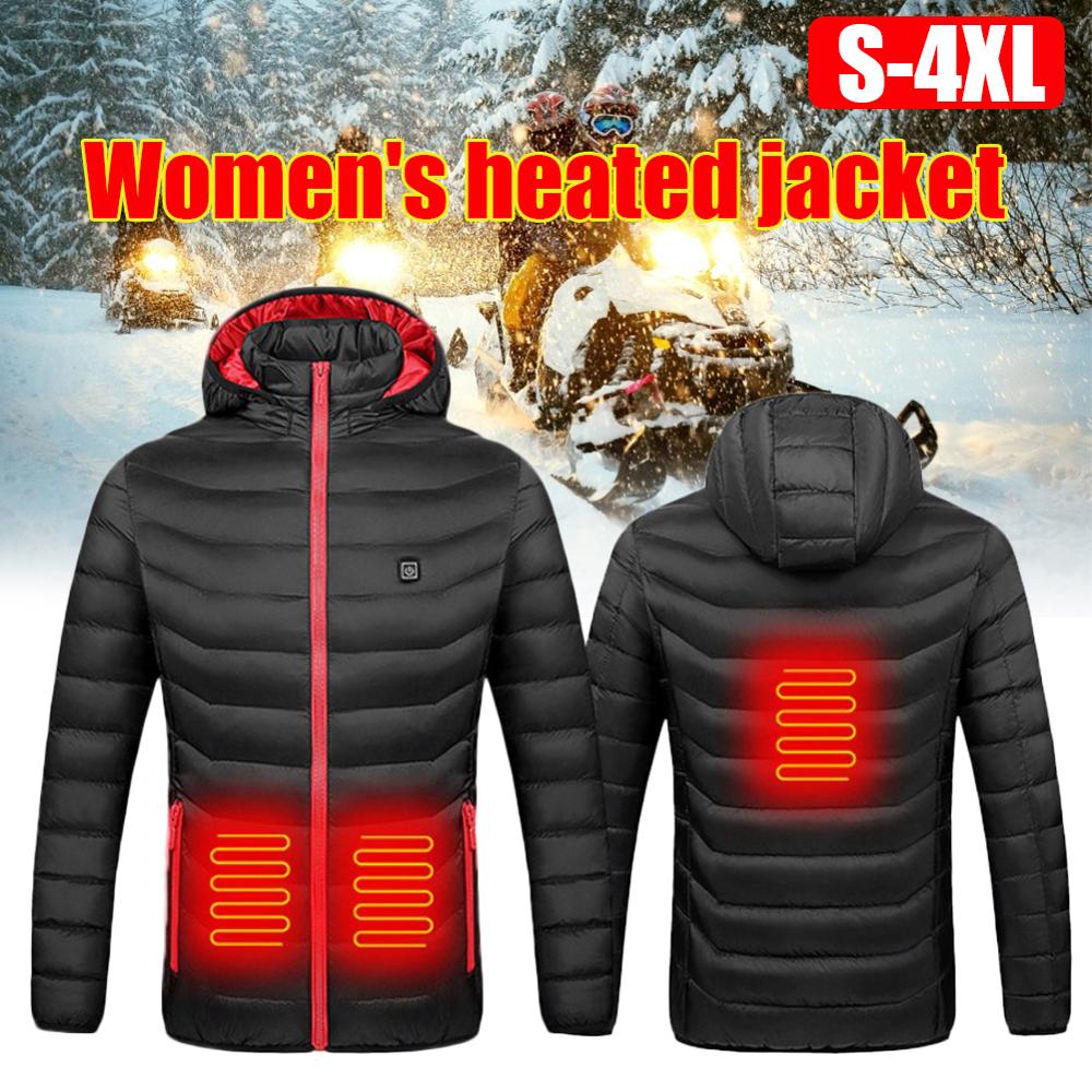 Man Women Heated Cotton-Padded Jacket USB Charging Heated Cold-Proof Winter Thermal Warm Black Jacket Electric