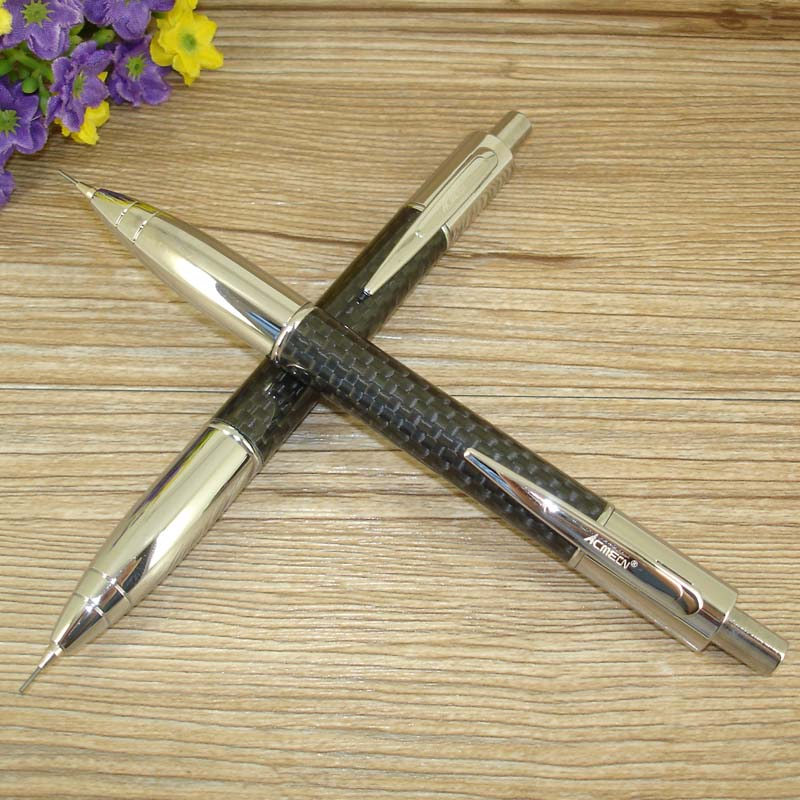 ACMECN Unisex Carbon Fiber Pencil Propelling Push Silver Trim Sketch drawing 0.7mm Mechanical Lead Pencils