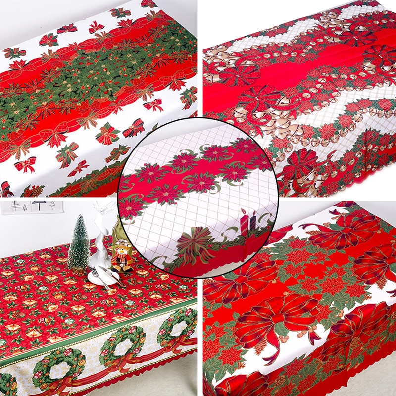 150X180Cm Kerst Tafelkleed Polyester Stof Rechthoekige Santa Stofdicht Tafel Cover Voor Jaar Woondecoratie