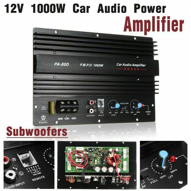 12V 1000W Mono Car Audio Power Amplifier Powerful Bass Subwoofers Amp PA-80D
